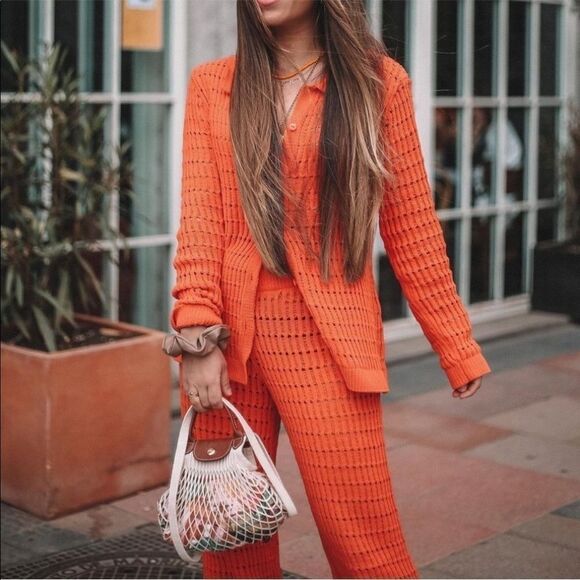 Zara orange chenille knit pants NWT - Picture 4 of 11